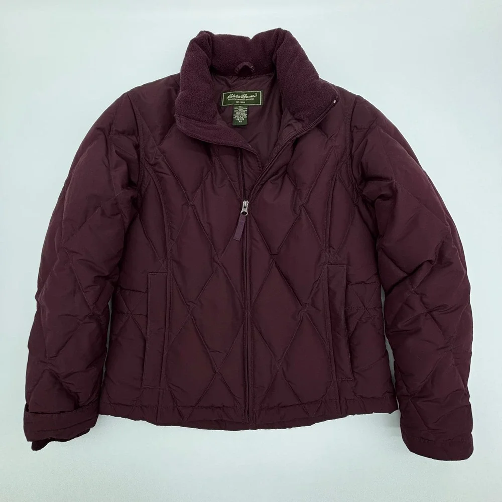 Eddie‎ Bauer Womens Petite XS Quilted Goose Down Insulated Puffer Jacket Maroon